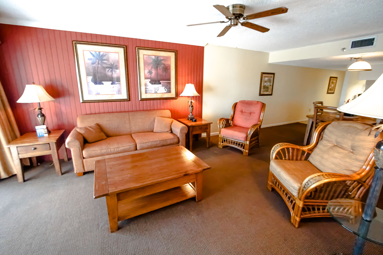 A spacious living room at VRI's Sand Pebble Resort in Treasure Island, Florida.